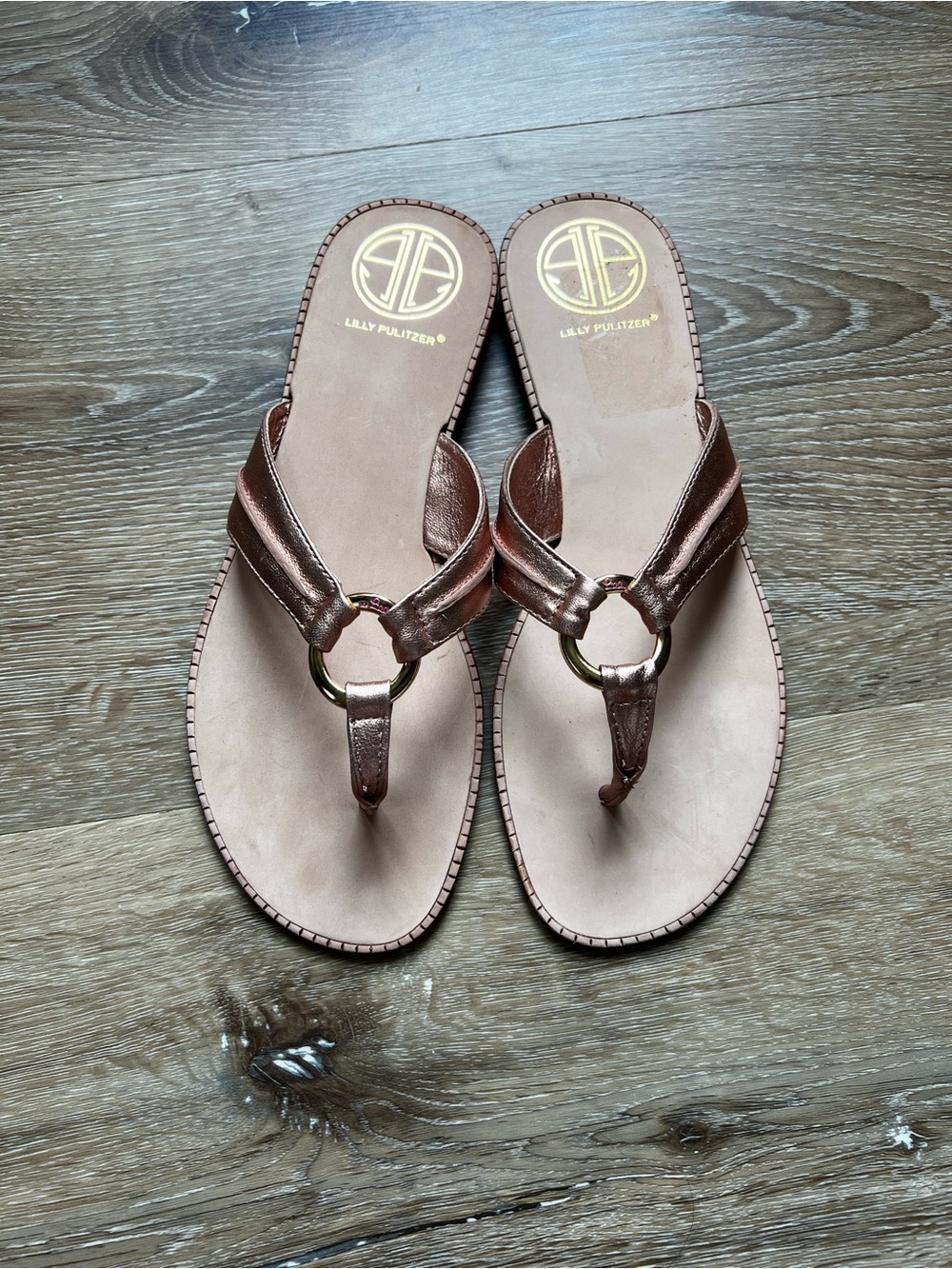 Lilly Pulitzer Metallic Rose Gold Ring-Detail Thong Sandals